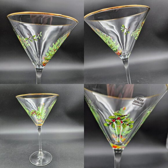 Spode Christmas Tree Martini Cocktail Estate Glass Stemware Santa Read - Picture 13 of 13